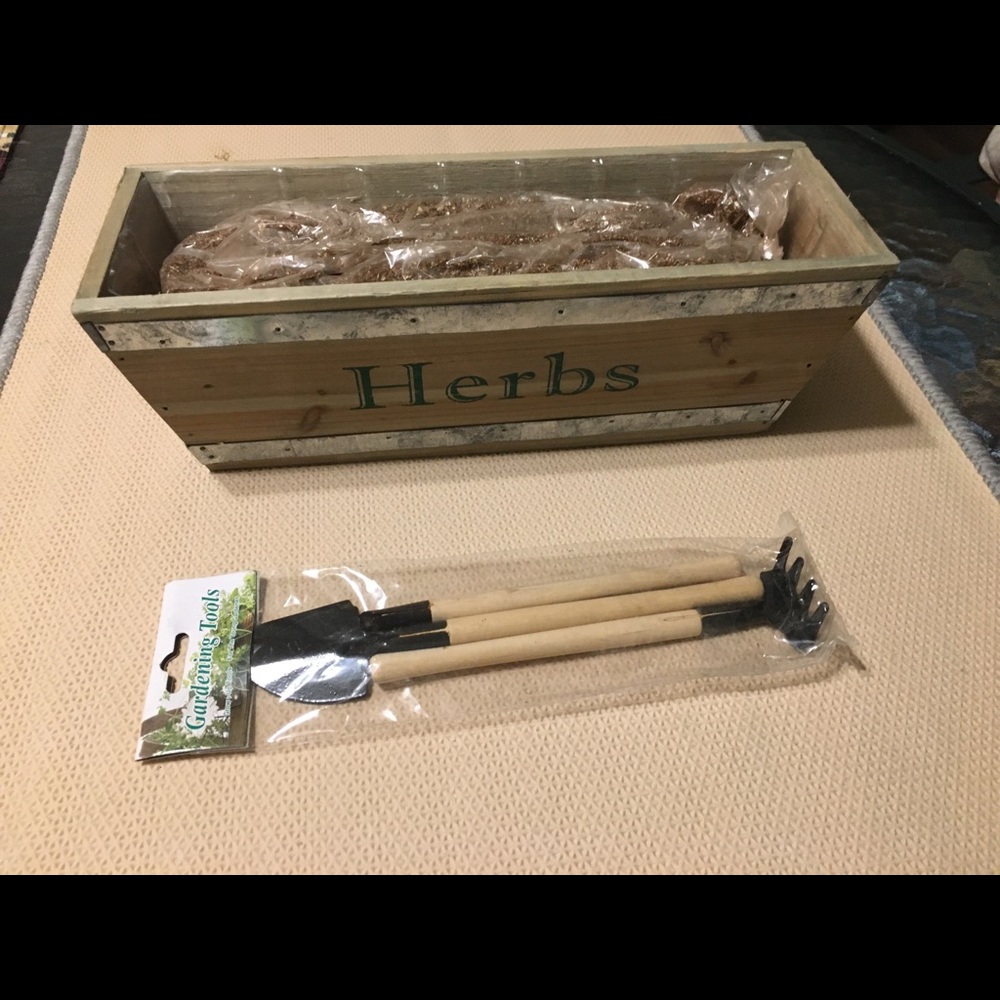 Herb Garden Wood Window Box With Tools NIP - Picture 1 of 6